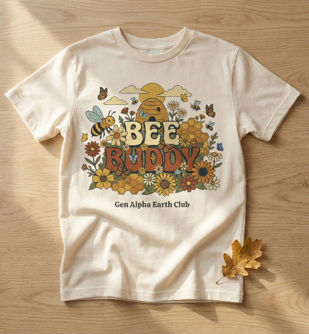Bee Buddy Kids Shirt | 100% Cotton Earth Tone Tee for Curious Kids