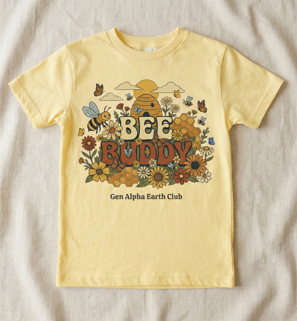 Bee Buddy Kids Shirt | 100% Cotton Earth Tone Tee for Curious Kids