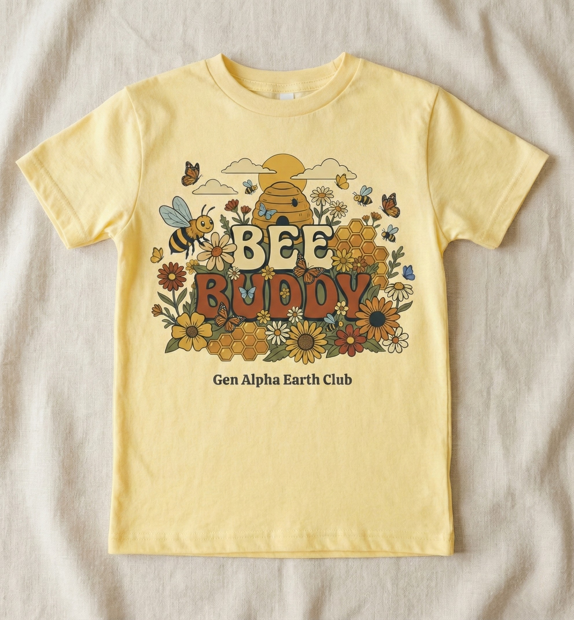 Bee Buddy Kids Shirt | 100% Cotton Earth Tone Tee for Curious Kids